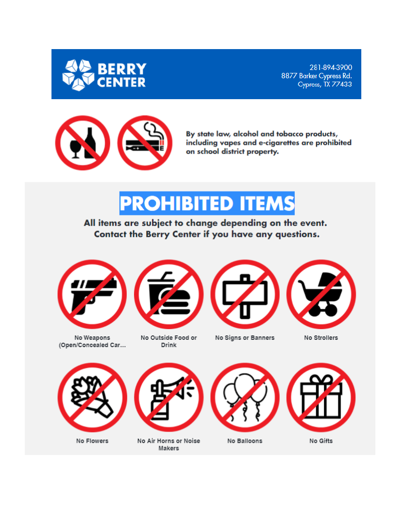 Berry Center prohibited items list